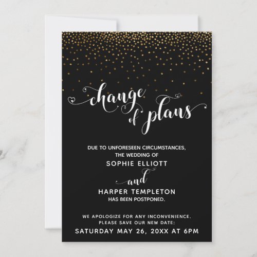 Postponed Wedding Gold Black Change of Plans Card