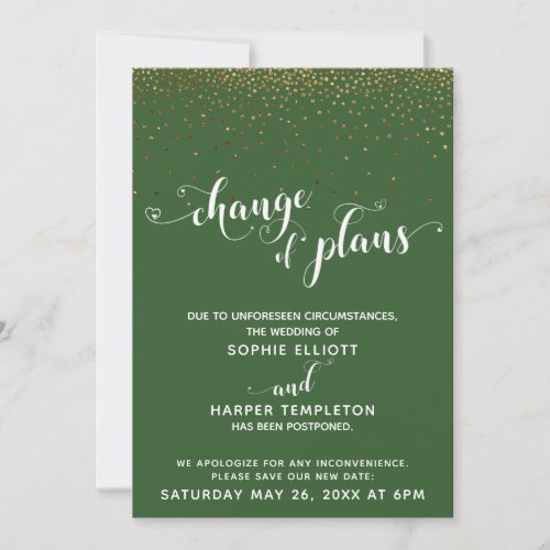 Postponed Wedding Gold Green Change of Plans Card