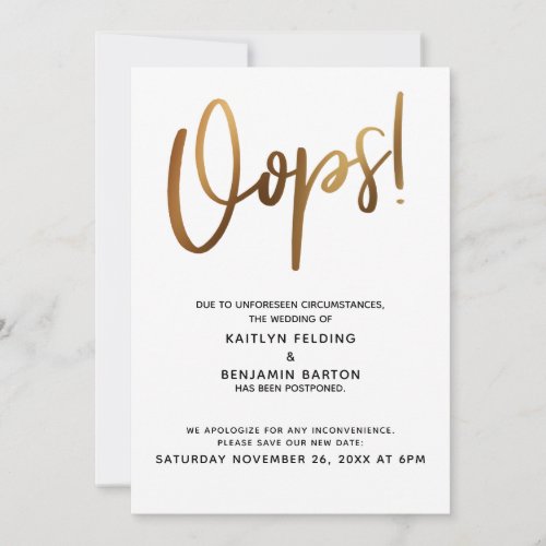 Postponed Wedding Gold Humor Oops Card