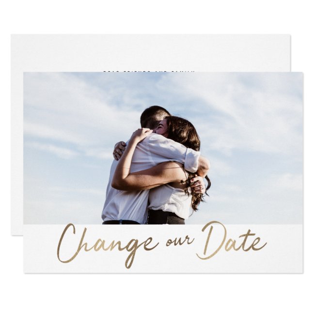 Postponed Wedding Gold Script Change our Date Invitation
