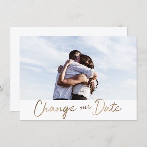 Postponed Wedding Gold Script Change our Date Invitation