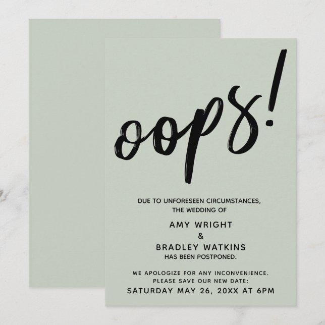Postponed Wedding Humorous "Oops!" Announcement