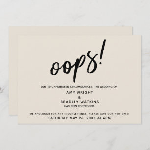 Postponed Wedding Humorous "Oops!" Cream Card