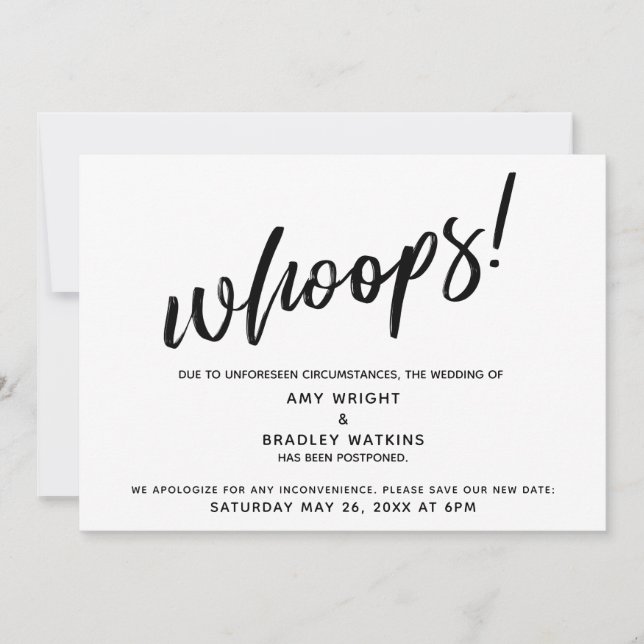 Postponed Wedding Humorous "Whoops!" Announcement (Front)