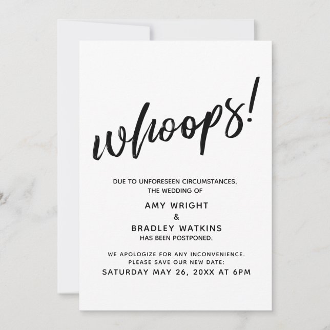 Postponed Wedding Humorous "Whoops!" Announcement (Front)