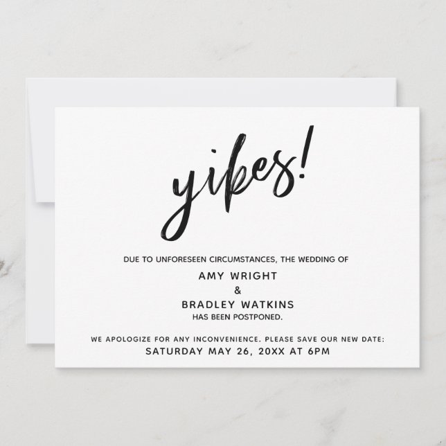 Postponed Wedding Humorous "Yikes!" Announcement (Front)