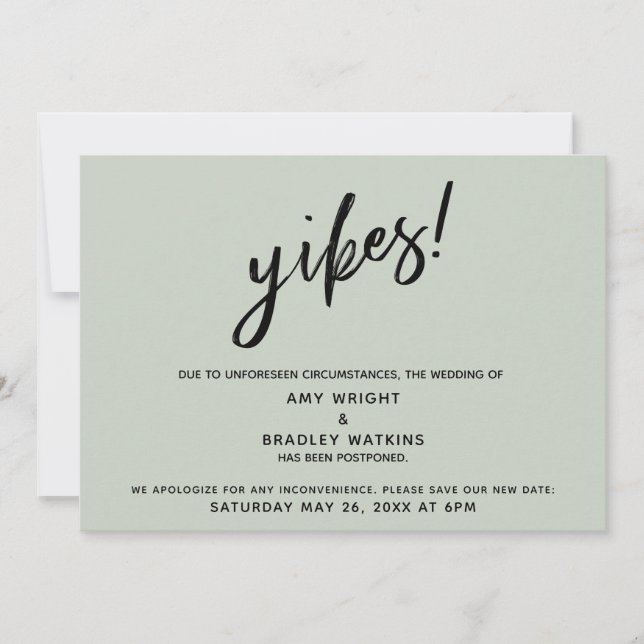 Postponed Wedding Humorous Yikes! Sage Green Card (Front)