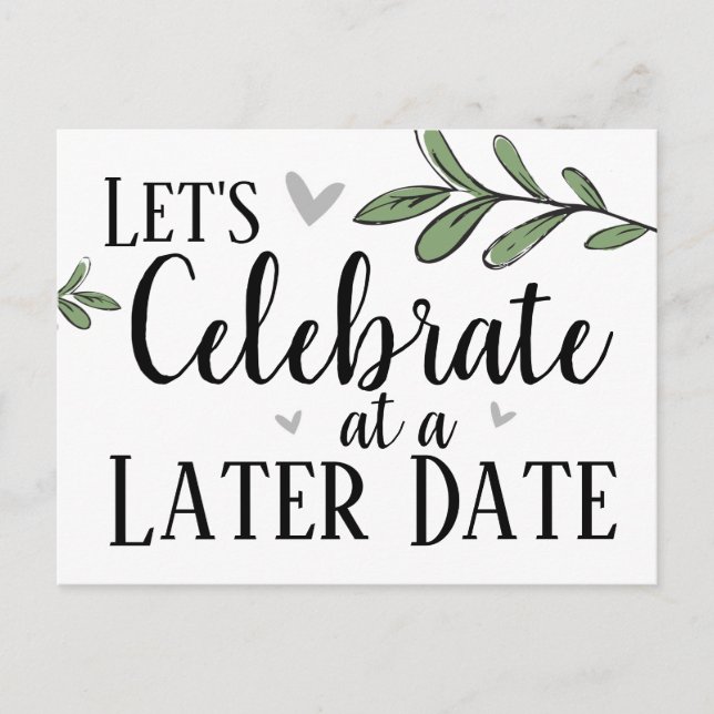 Postponed Wedding Later Date Celebration Postcard (Front)