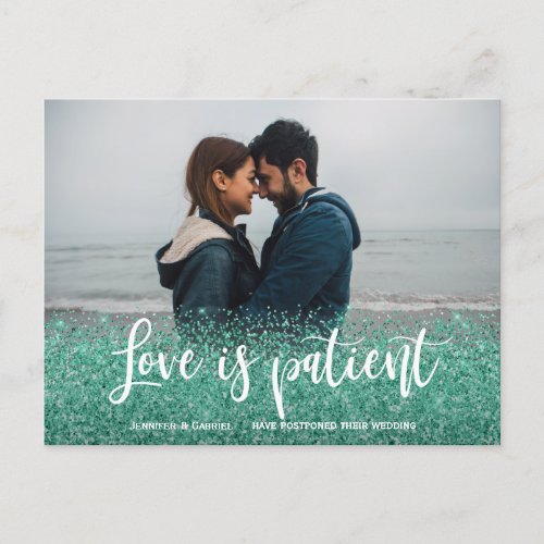 Postponed Wedding Love is Patient Photo Announcement Postcard