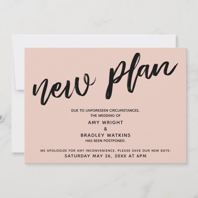 Postponed Wedding New Plan Blush Announcement (Front)