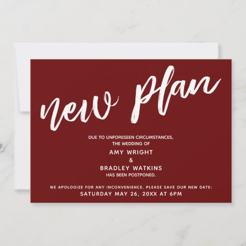 Postponed Wedding New Plan Burgundy Announcement