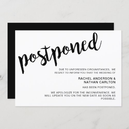 Postponed Wedding new plan cancellation minimalist Invitation