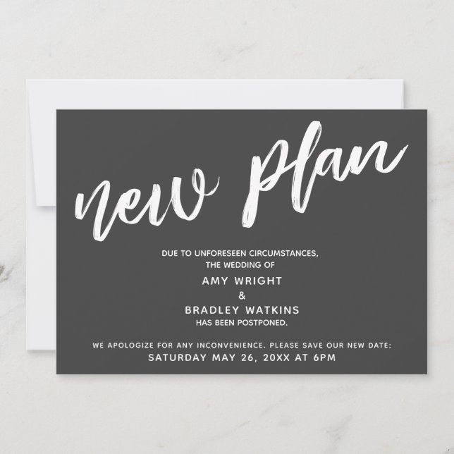 Postponed Wedding New Plan Dark Gray Announcement (Front)
