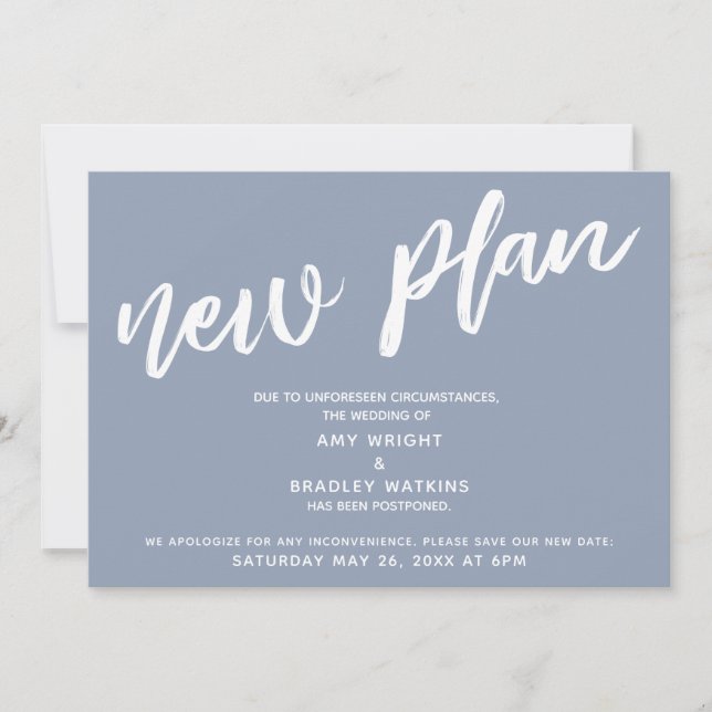 Postponed Wedding New Plan Dusty Blue Announcement (Front)