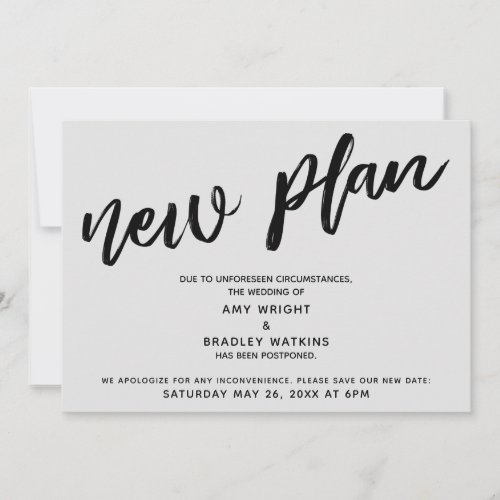 Postponed Wedding New Plan Gray Announcement