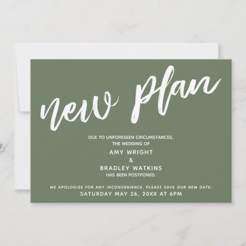 Postponed Wedding New Plan Olive Green Card