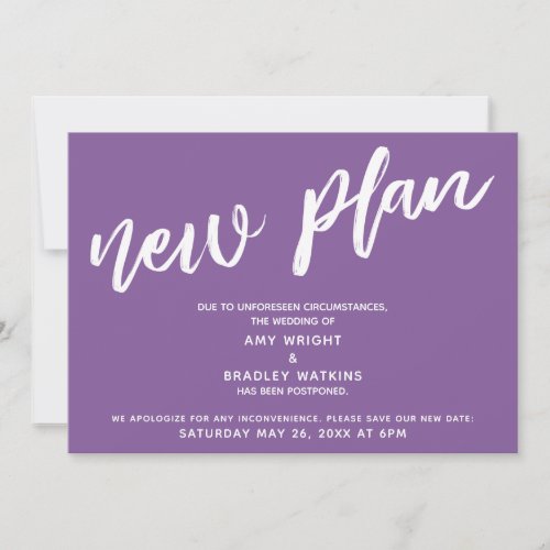 Postponed Wedding New Plan Purple Announcement