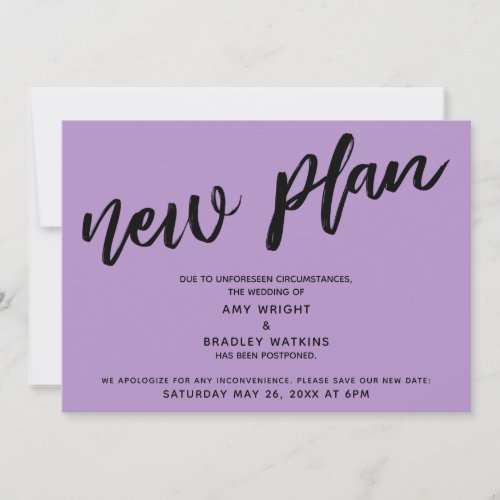 Postponed Wedding New Plan Purple Announcement