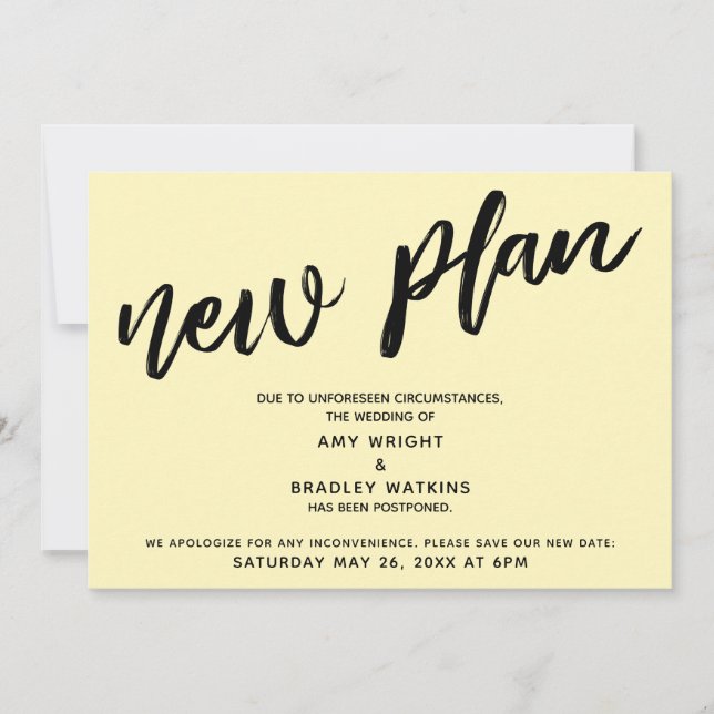Postponed Wedding New Plan Yellow Announcement (Front)