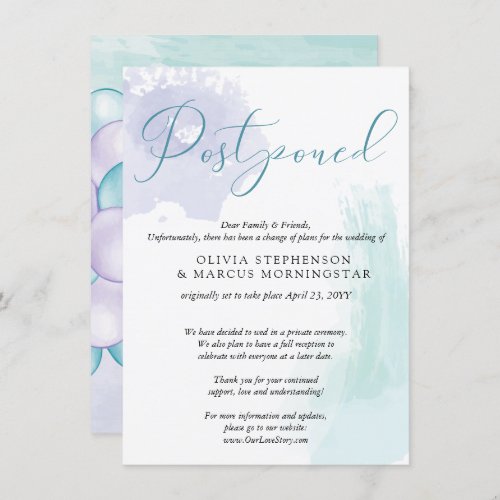Postponed Wedding Watercolor Aqua and Lilac Invitation