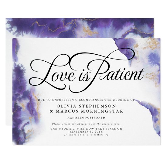 Postponed Wedding Watercolor Purple Agate Invitation