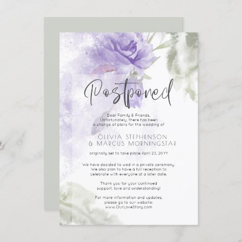 Postponed Wedding Watercolor Purple Floral Invitation