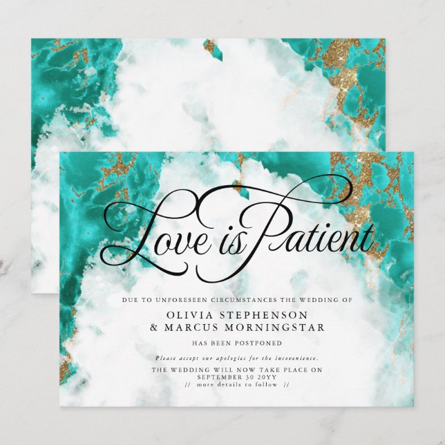 Postponed Wedding Watercolor Turquoise Geode Invitation (Front/Back)