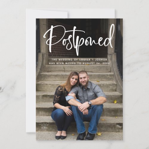 Postponed  White Script Overlay and Two Photo Invitation