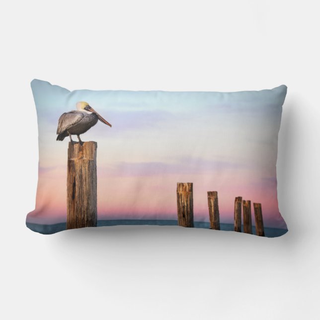 Posts & a Pelican | Fort Myers Beach, Florida Lumbar Pillow (Front)