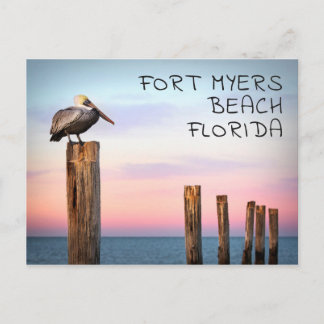Posts & a Pelican | Fort Myers Beach, Florida Postcard