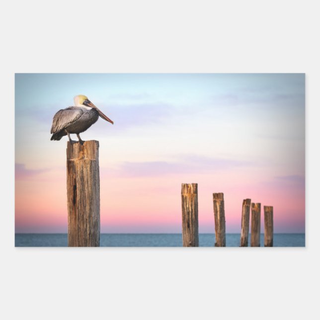 Posts & a Pelican | Fort Myers Beach, Florida Rectangular Sticker (Front)