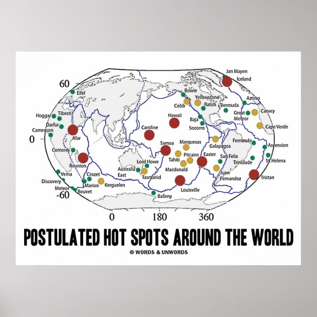 Postulated Hot Spots Around The World (Geology) Poster (Front)