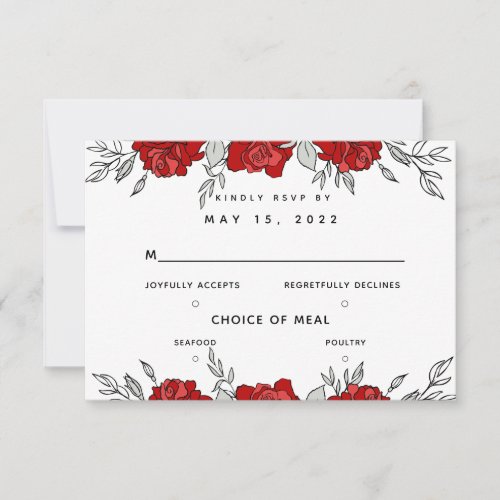 Posy Of Red Roses Wedding 2 Meal Choice RSVP