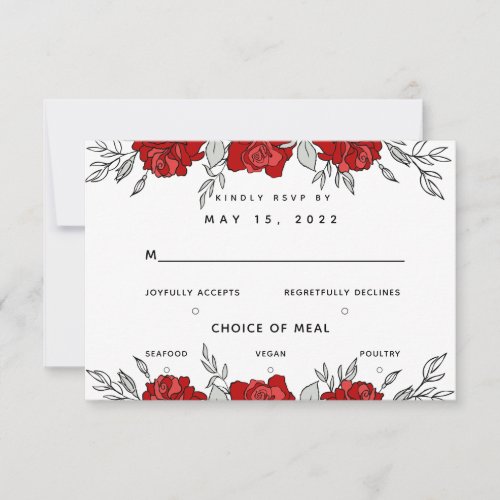 Posy Of Red Roses Wedding 3 Meal Choice RSVP