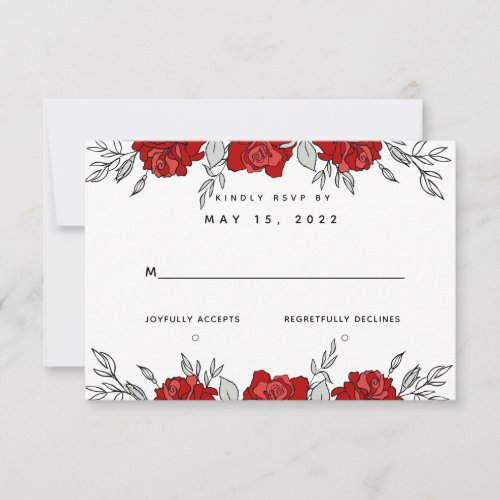 Posy Of Red Roses Wedding RSVP Card