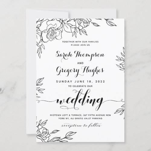 Posy of Roses Rustic Calligraphy Wedding Invitation