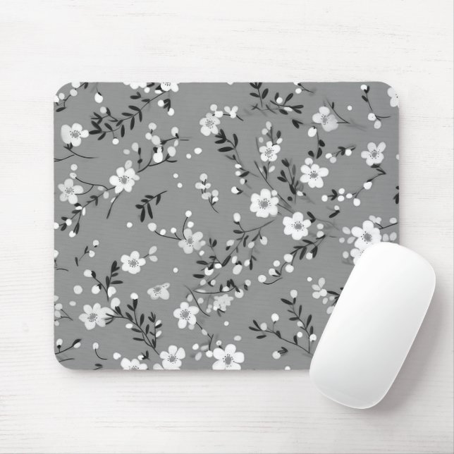 Posy Print On Gray Mouse Pad (With Mouse)