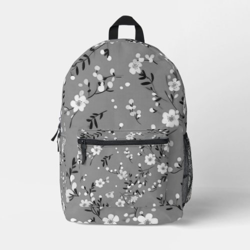 Posy Print On Gray Printed Backpack