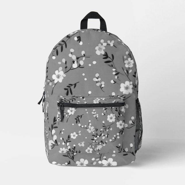 Posy Print On Gray Printed Backpack (Front)