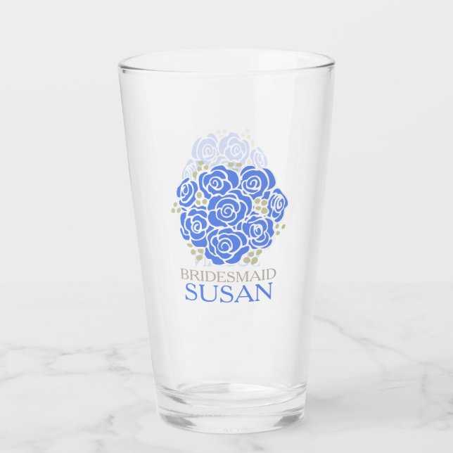 Posy thank you bridesmaid blue roses wedding favor glass (Front)