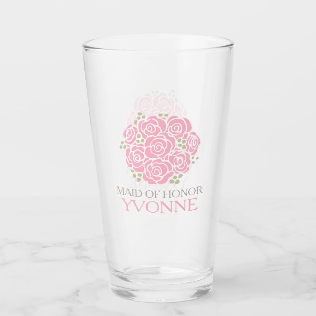 Posy thank you Maid of Honor pink wedding favor Glass (Front)