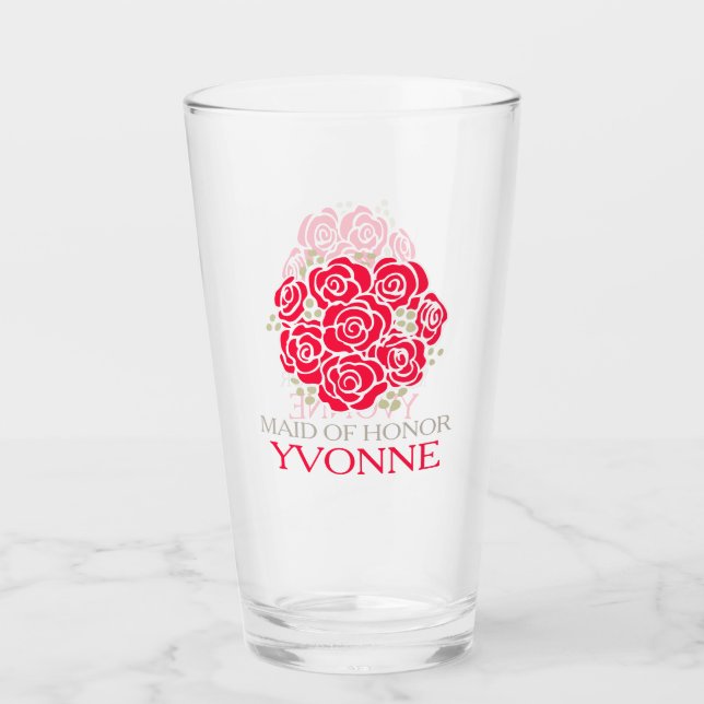 Posy thank you Maid of Honor red wedding favor Glass (Front)