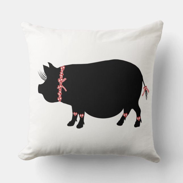 Pot Bellied Pig (Red) Throw Pillow (Front)