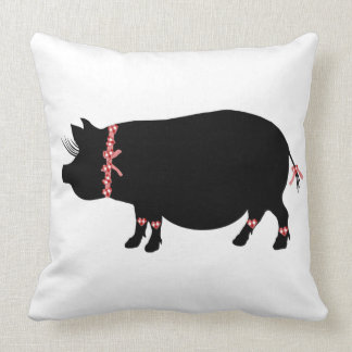Pot Bellied Pig (Red) Throw Pillow