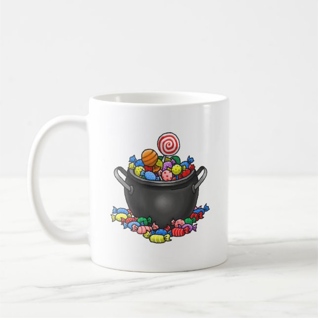 Pot filled with candy for Halloween Coffee Mug (Left)