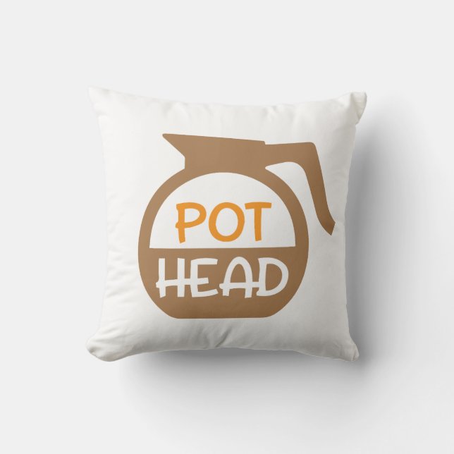 Pot Head Coffee Design Throw Pillow (Front)