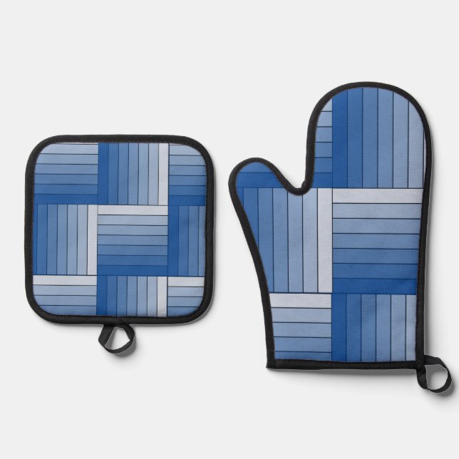 Pot Holder Set - Blue Shaded Ribbon Weave (Front)