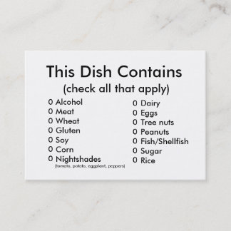 Pot Luck Ingredients Card