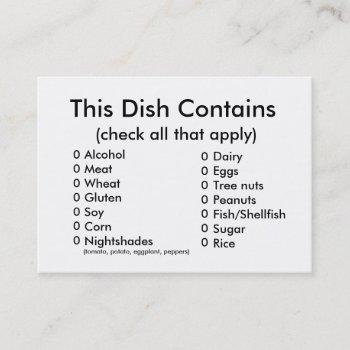 Pot Luck Ingredients Card by Fisher_Family at Zazzle