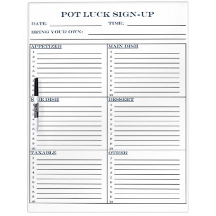 Pot Luck Sign-Up Dry Erase Board